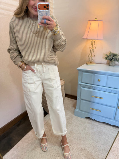 Cream Risen Cargo Pocket Barrel Cuff Jeans