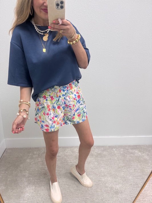 Colorful Print Smocked Waist Shorts