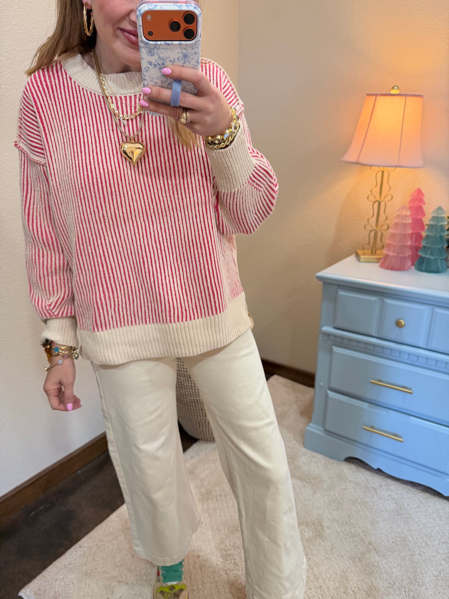 Fuchsia Two Tone Crew-Neck Sweater