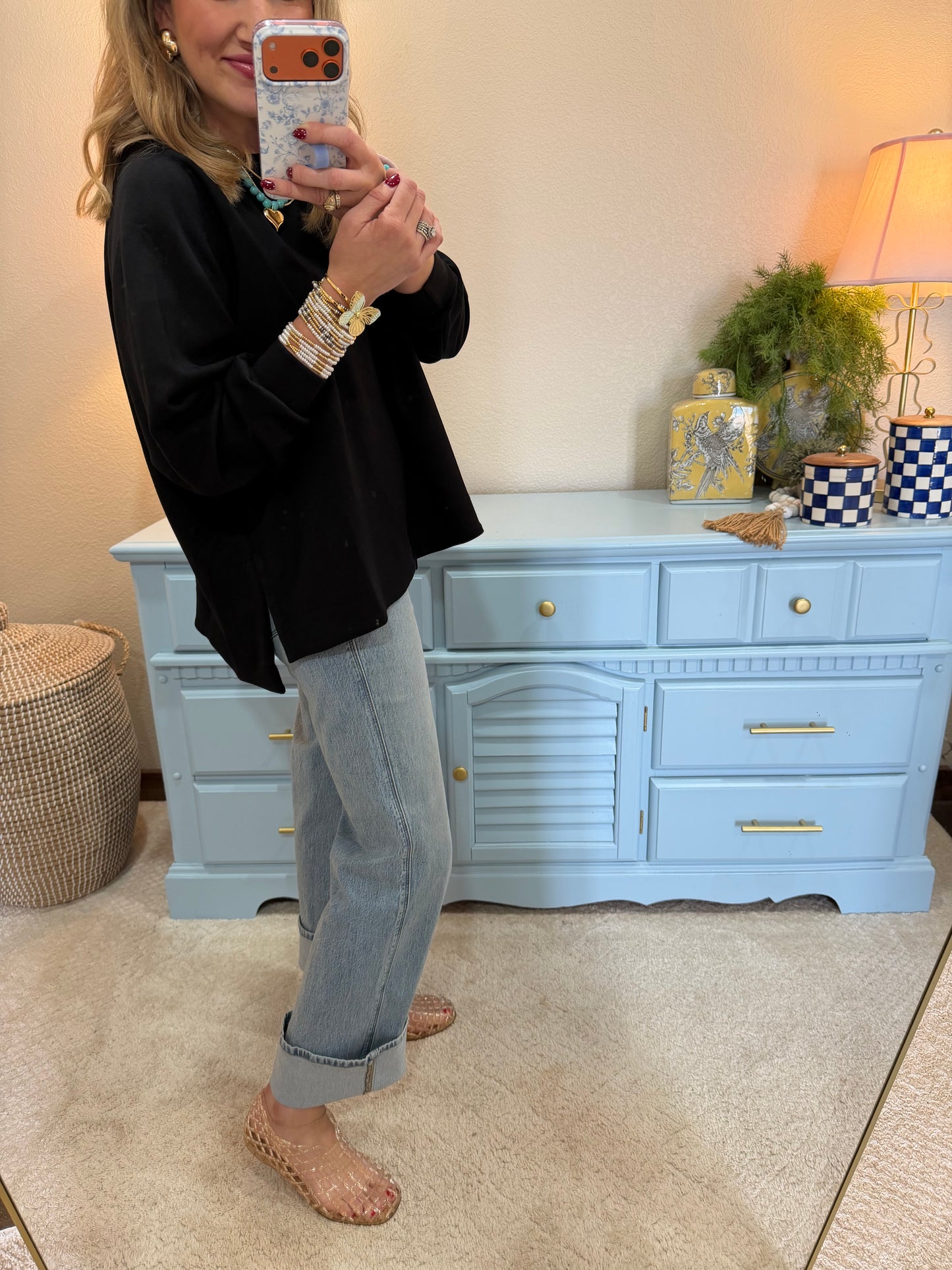 Scuba Black Oversized Long Sleeve Crew Neck Top