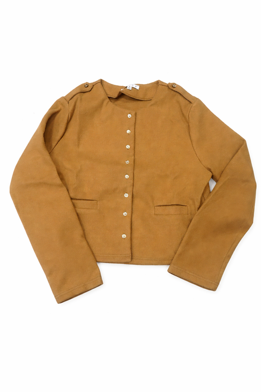 Camel Classic Decorative Button Cropped Jacket