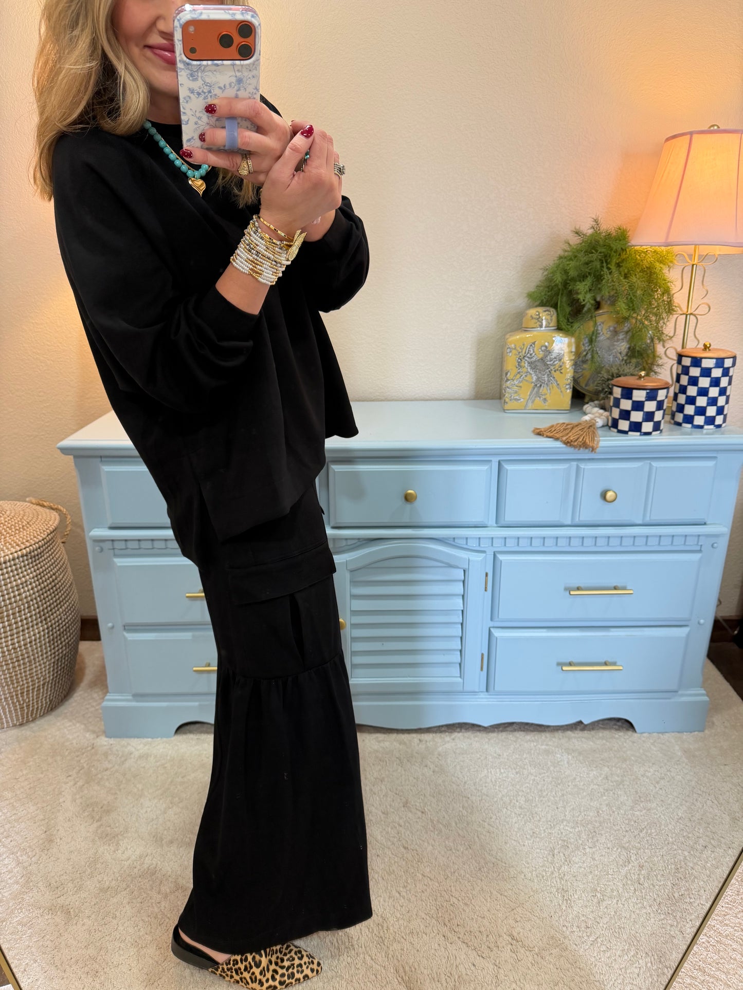 Scuba Black Oversized Long Sleeve Crew Neck Top