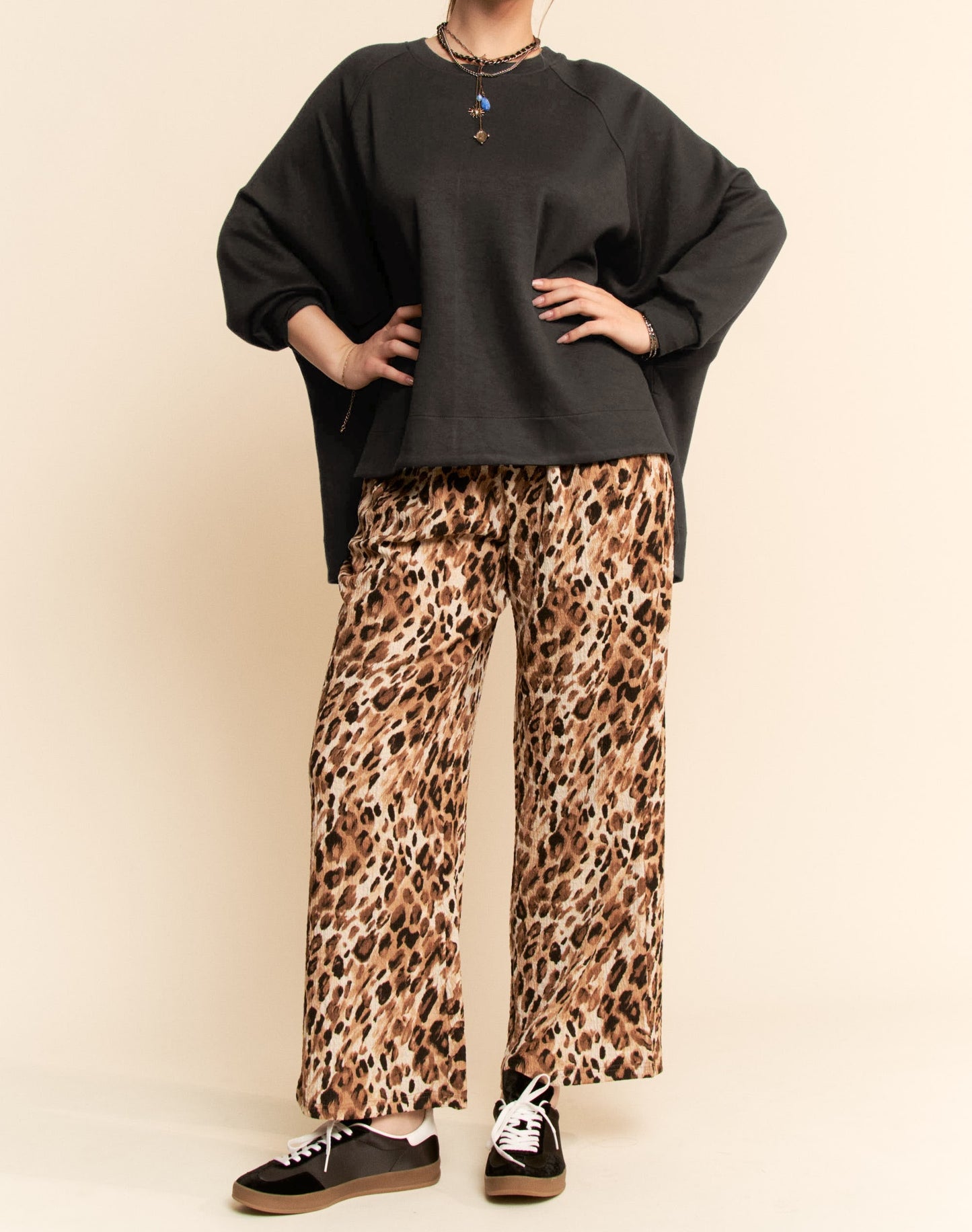 Scuba Black Oversized Long Sleeve Crew Neck Top