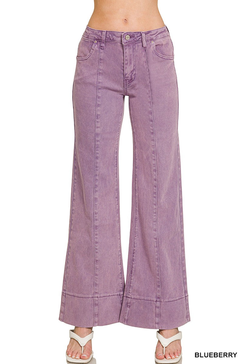 Blueberry Mid Rise Wide Leg Denim Pants