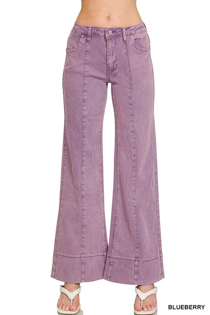 Blueberry Mid Rise Wide Leg Denim Pants