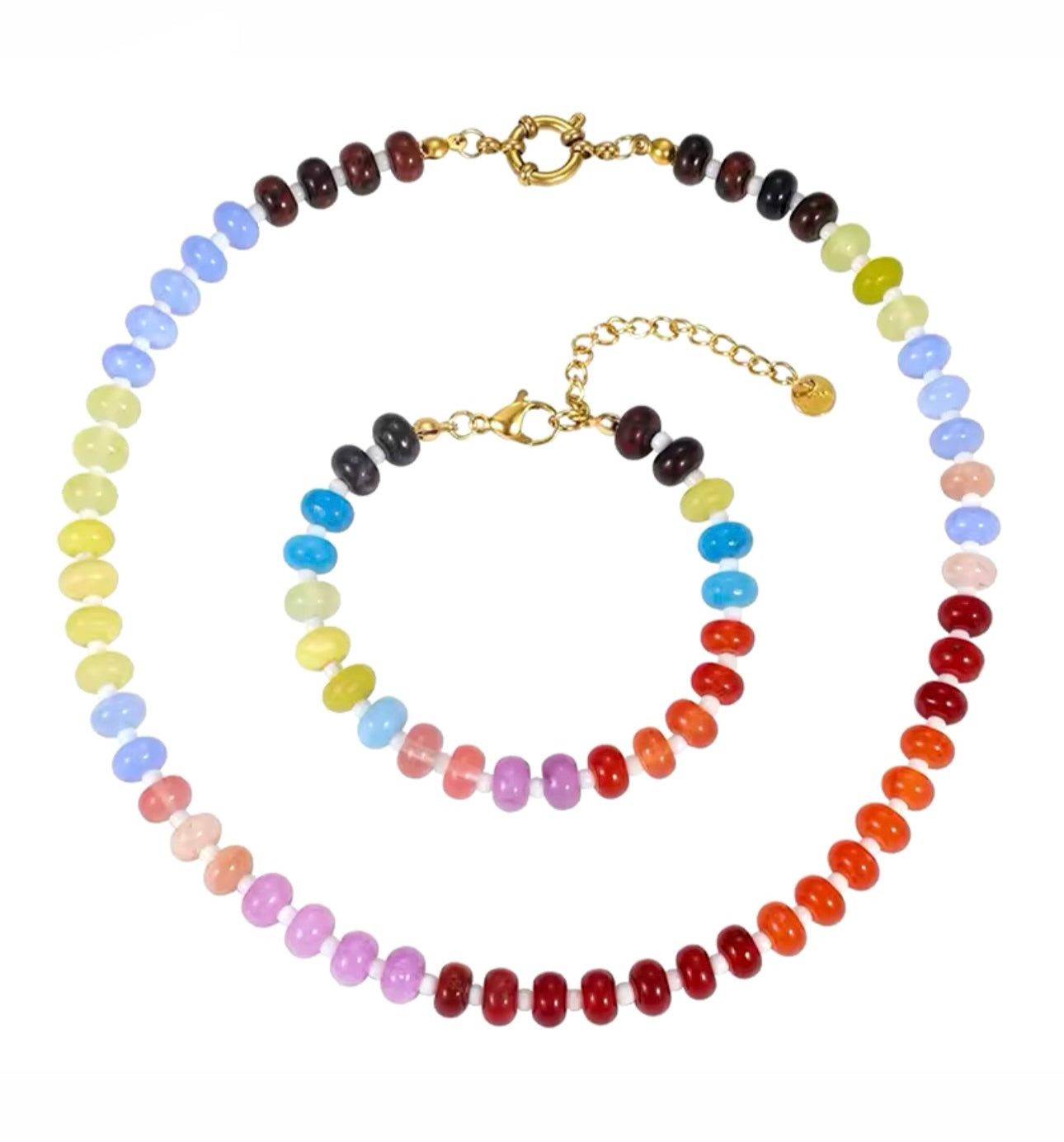 Colored Bead Necklace and Bracelet Combo (2 colors)