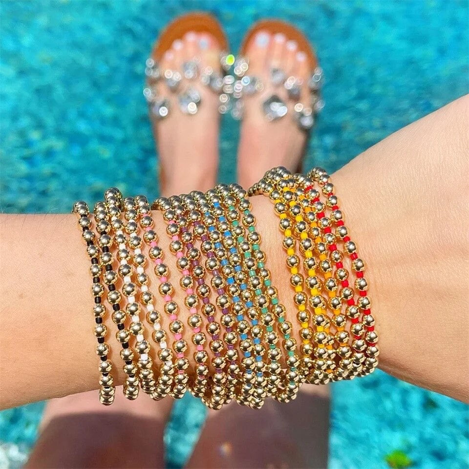 Gold and Colored Bead Bracelets