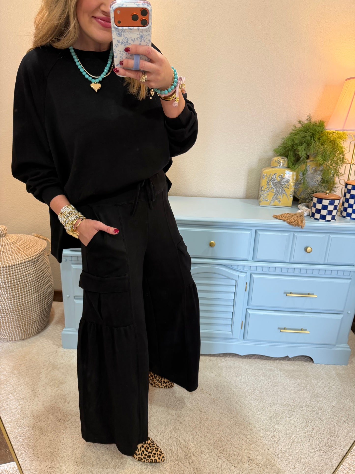 Scuba Black Oversized Long Sleeve Crew Neck Top