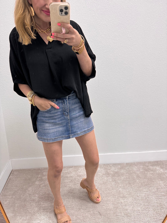 Black V-Neck Dolman Sleeve Top