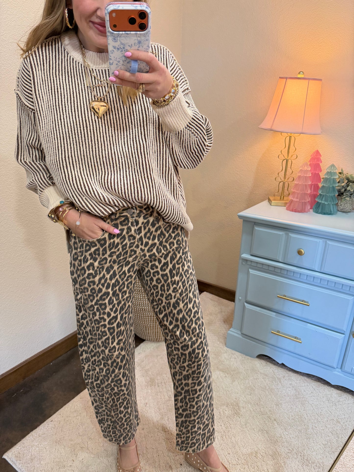 Brown Two Tone Crew-Neck Sweater