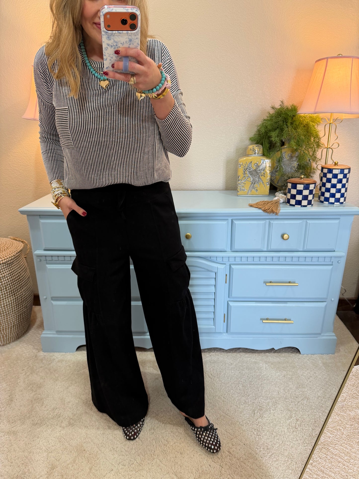 Black Ribbed Long Sleeve Top