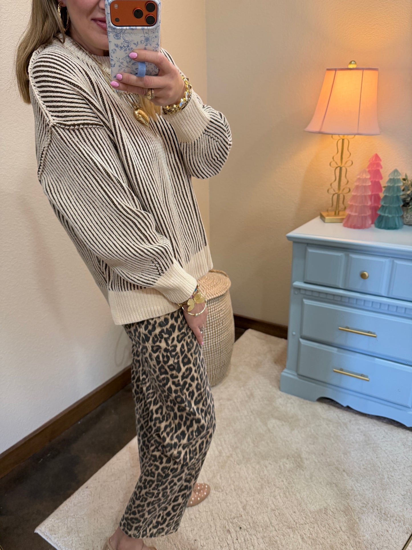 Brown Two Tone Crew-Neck Sweater