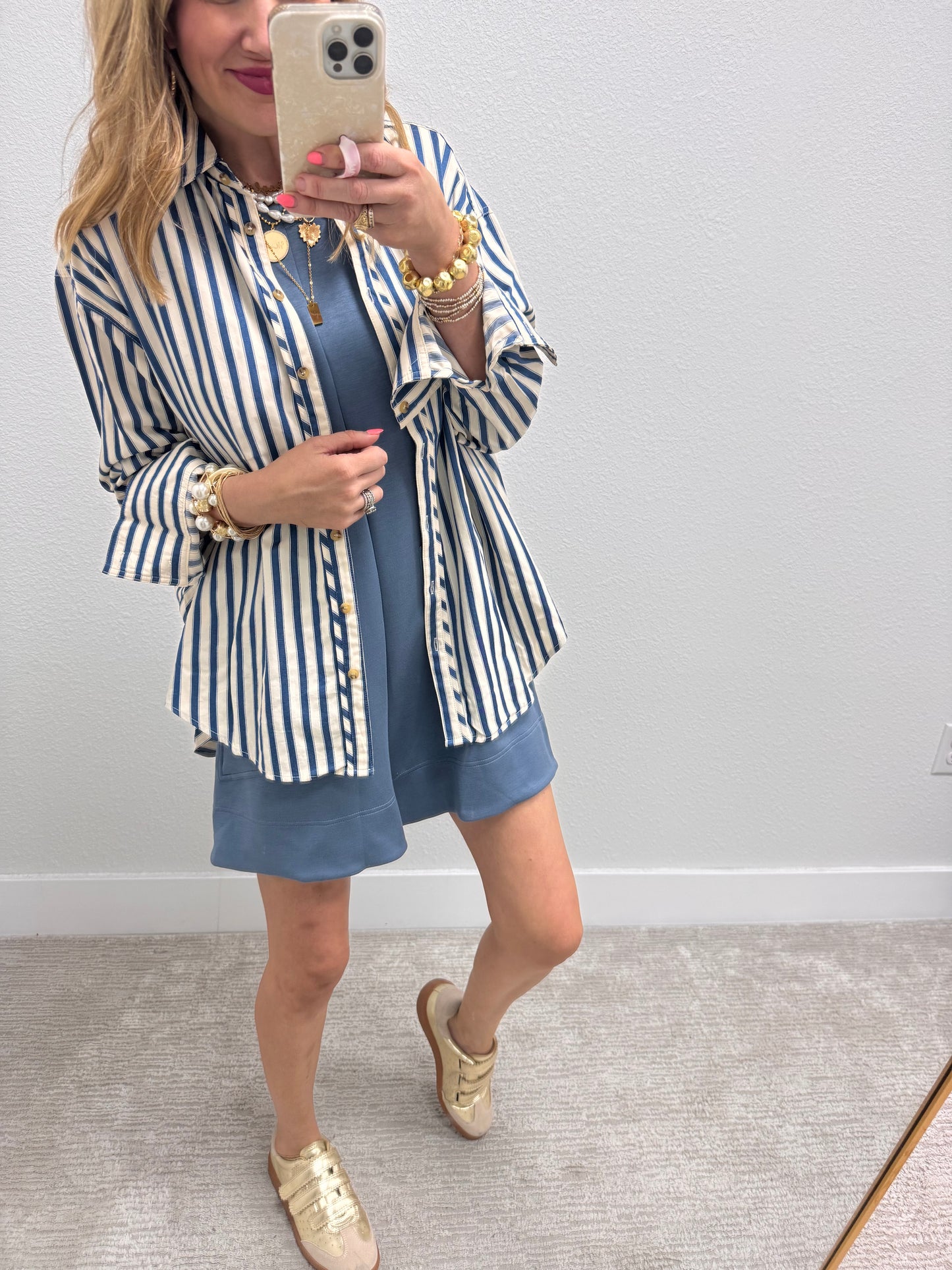 Denim Blue Stripe Button Down Top