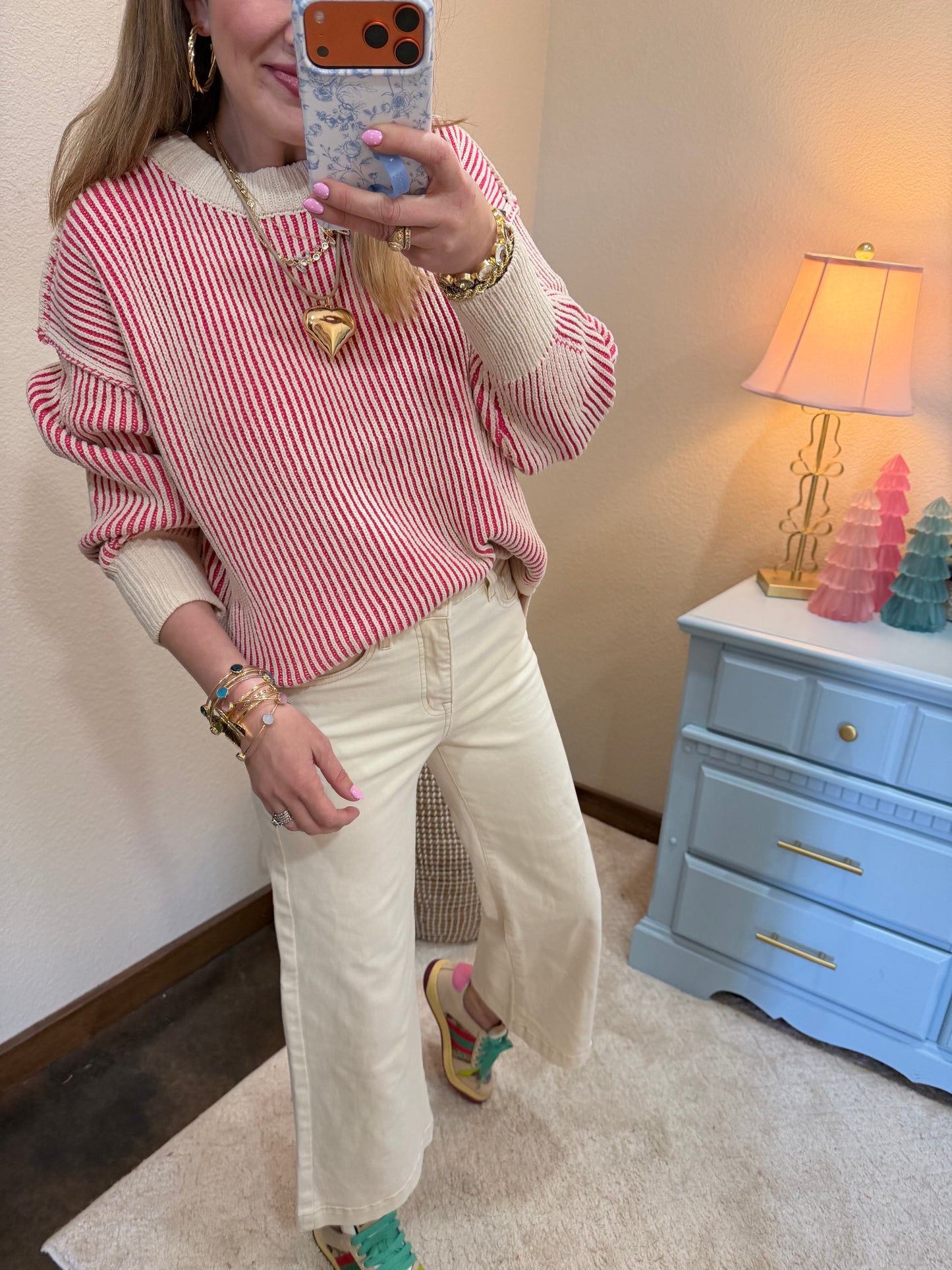 Fuchsia Two Tone Crew-Neck Sweater