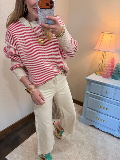 Fuchsia Two Tone Crew-Neck Sweater FS