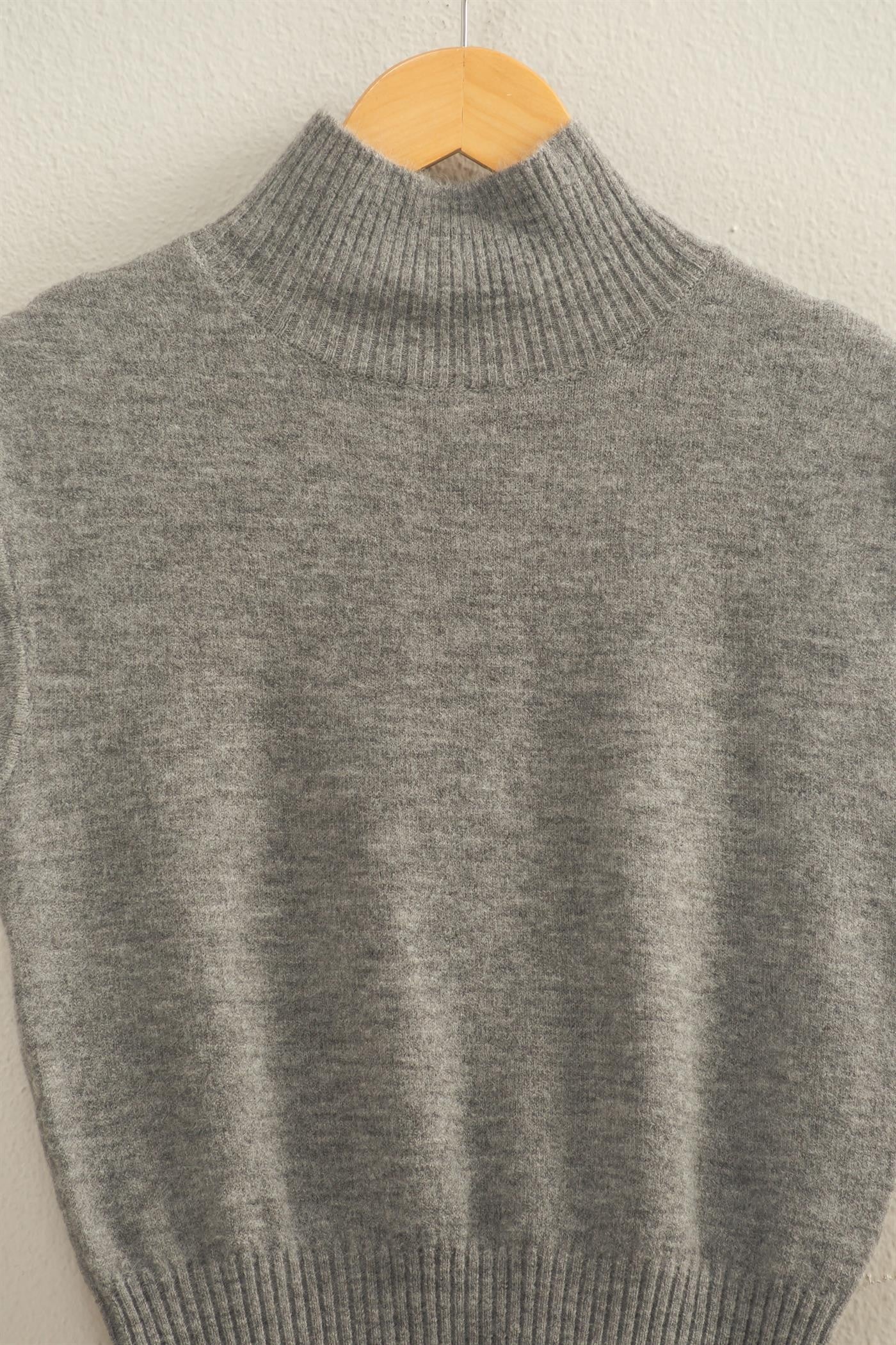 Charcoal High Neck Sleeveless Knit Top