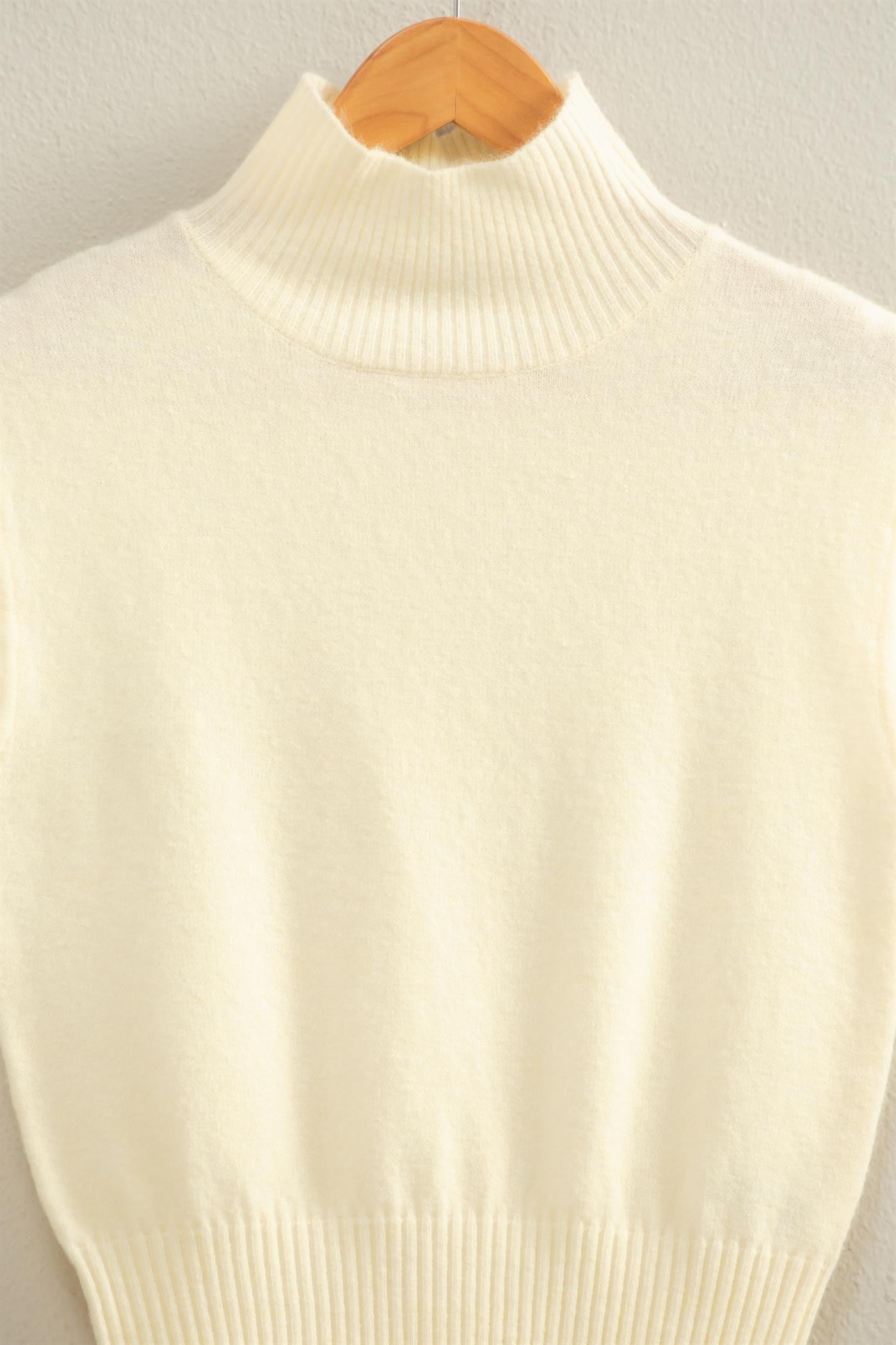 Cream High Neck Sleeveless Knit Top