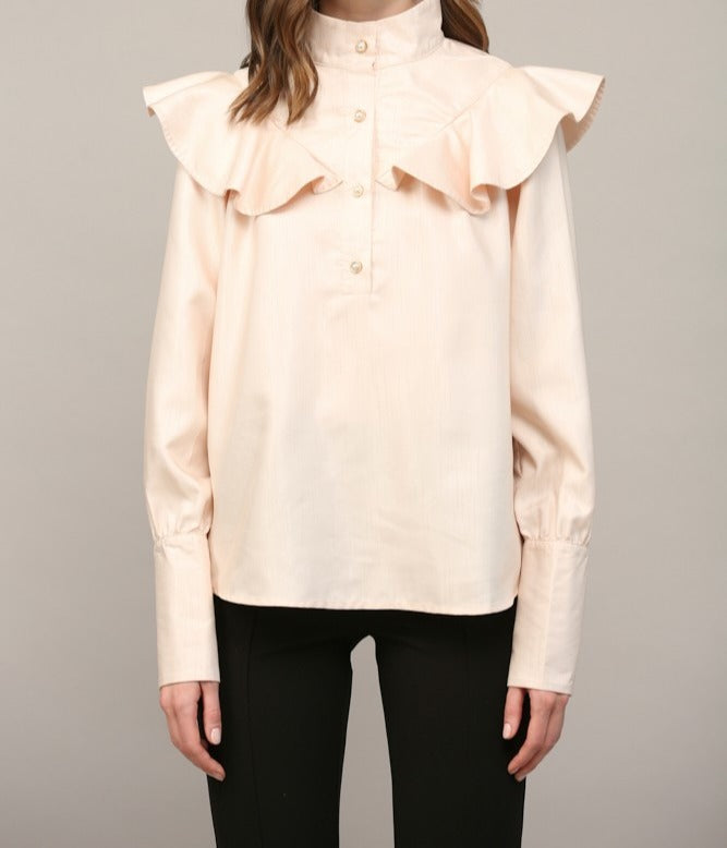 Champagne Ruffle Detail Stand Collar Blouse