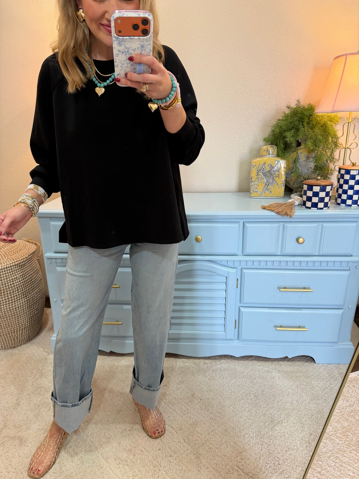 Scuba Black Oversized Long Sleeve Crew Neck Top