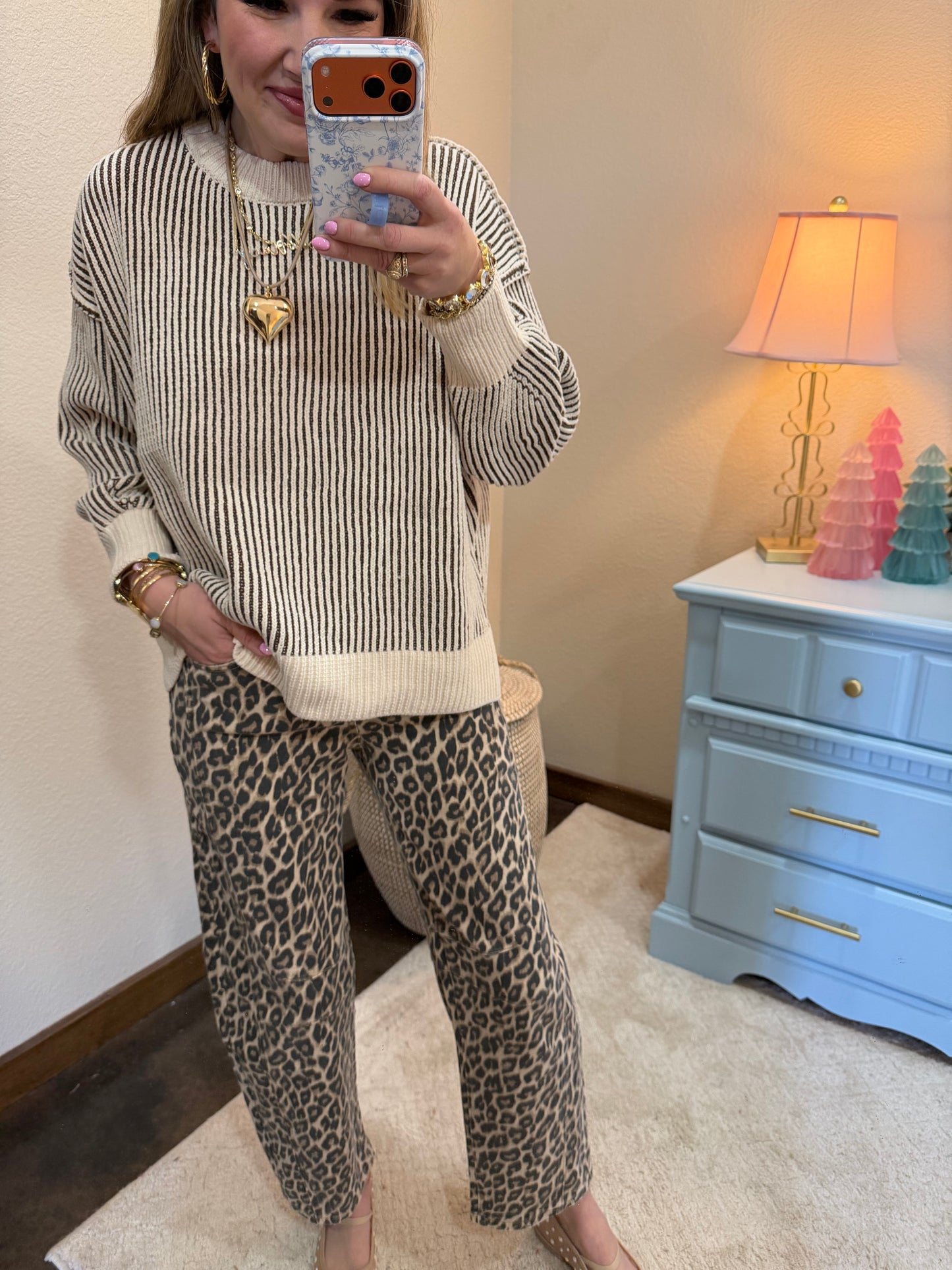 Brown Two Tone Crew-Neck Sweater