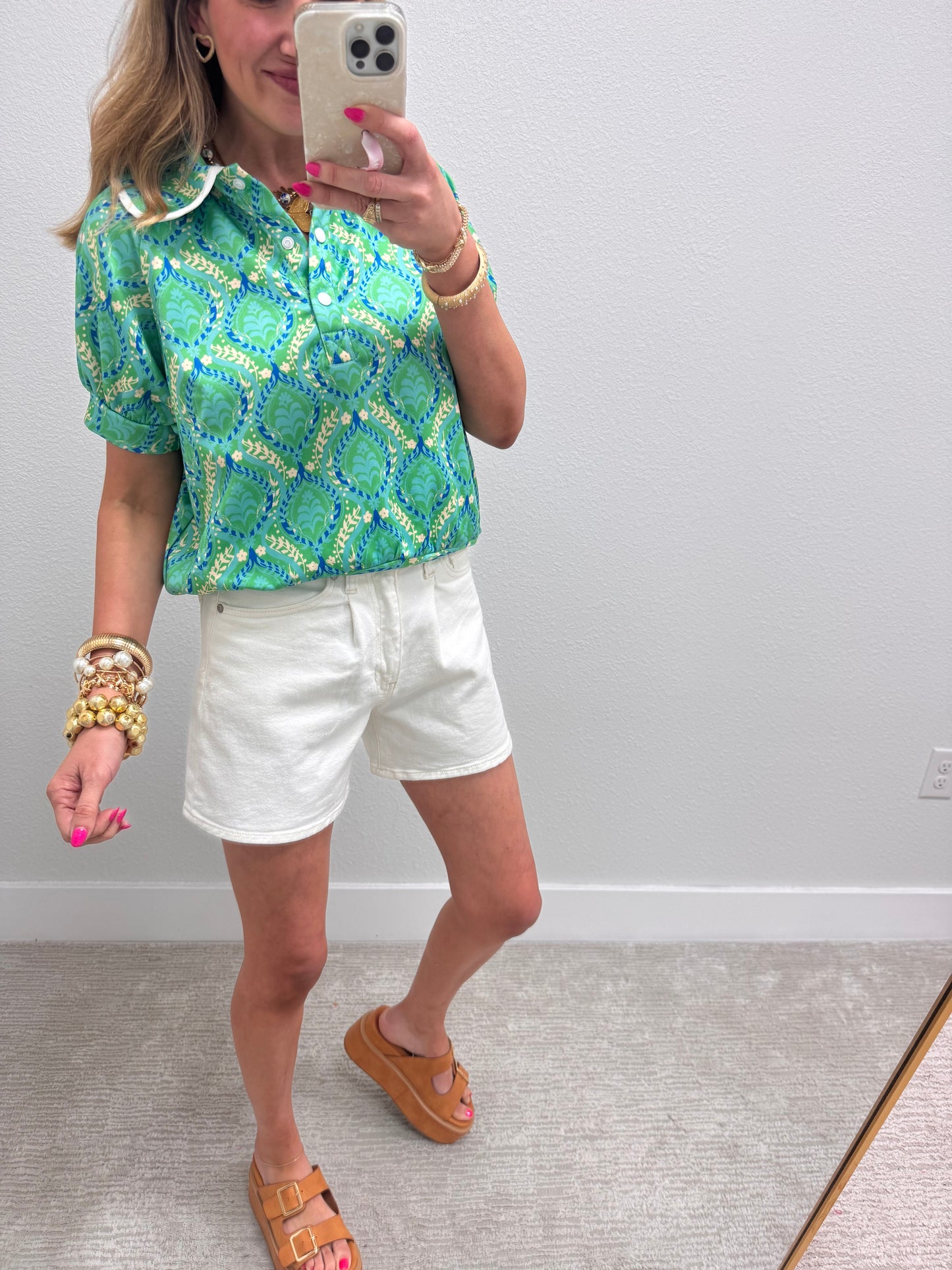 Cream JBD Pleated Denim Shorts