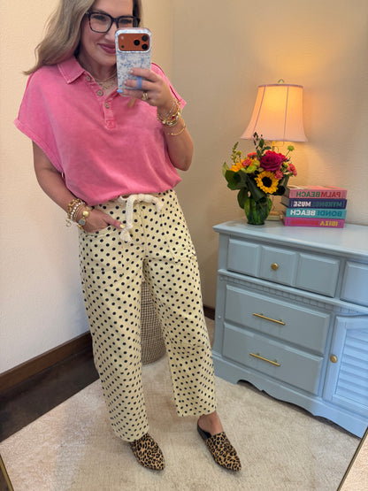 Ivory & Cream Polka Dots String Barrel Pants