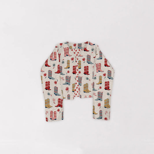 Ida Mae Daisy Boots Linen Quilted Cropped Jacket