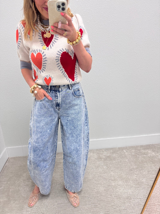 Aug11- Cream Multi Color Heart  Sweater