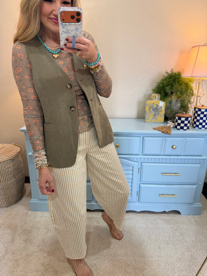 Olive Tan Suede Button Vest