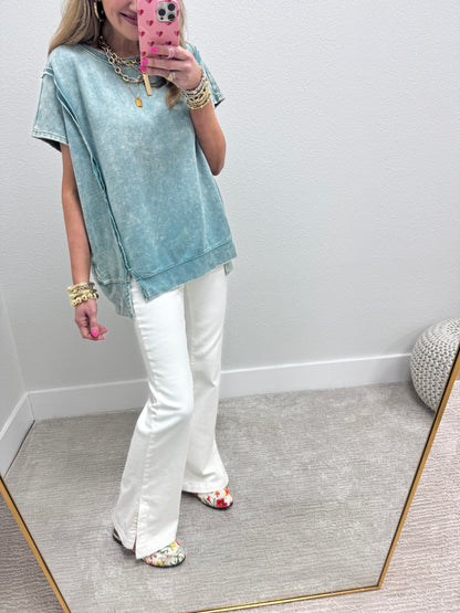 White Judy Blue Flare Side Slit Jeans FS