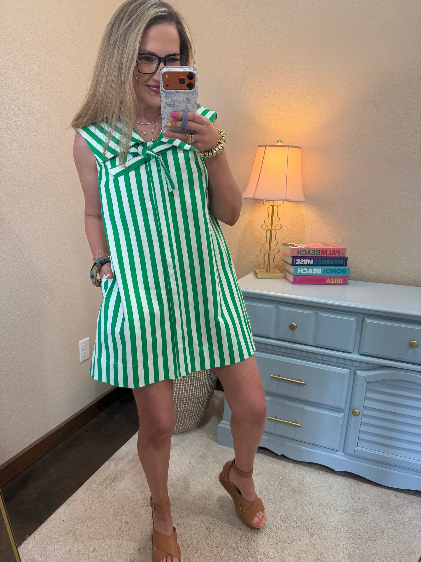 Kelly Green Stripe Sailor Neck Dress