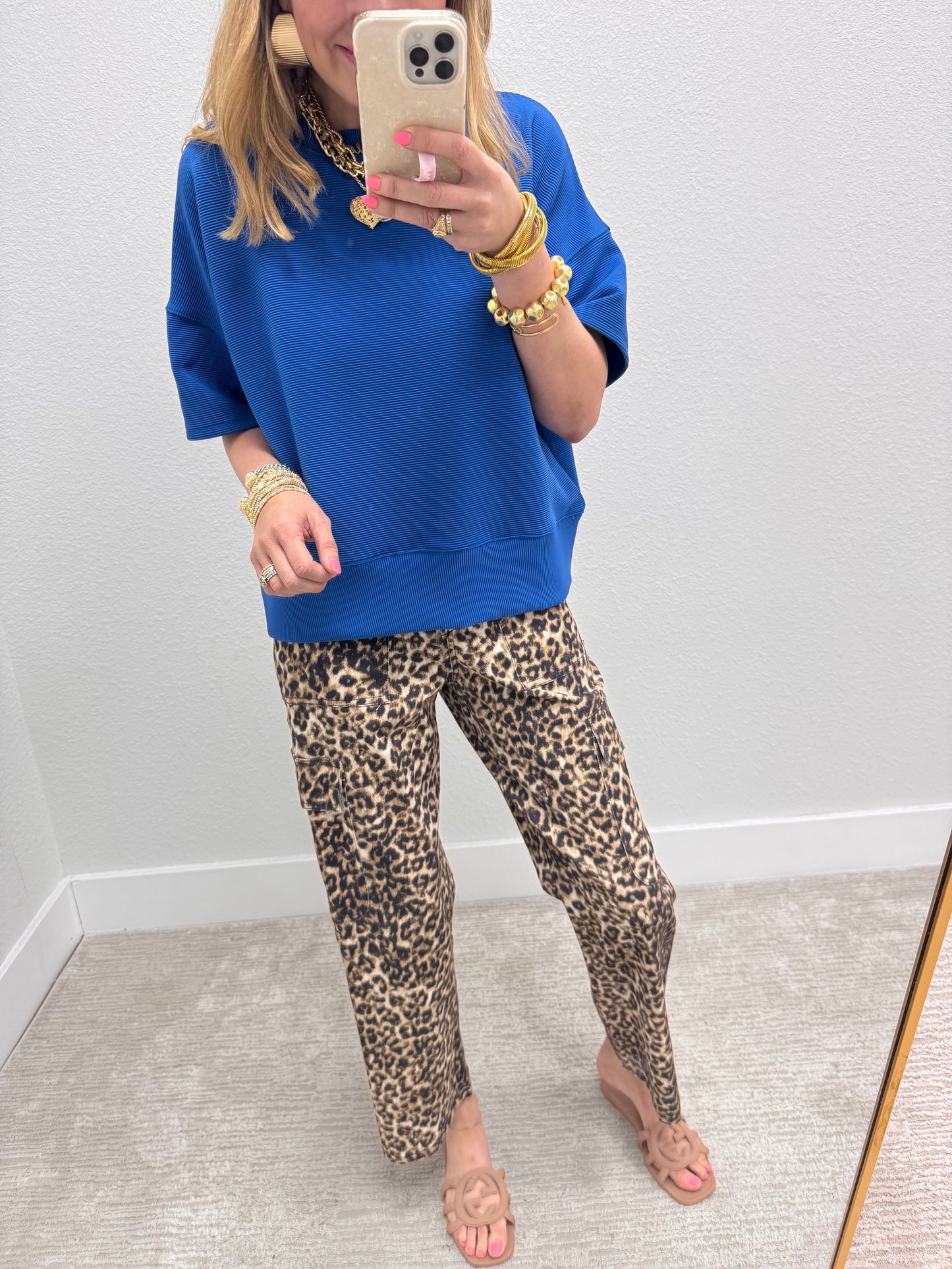 Leopard Cropped Cargo Jeans