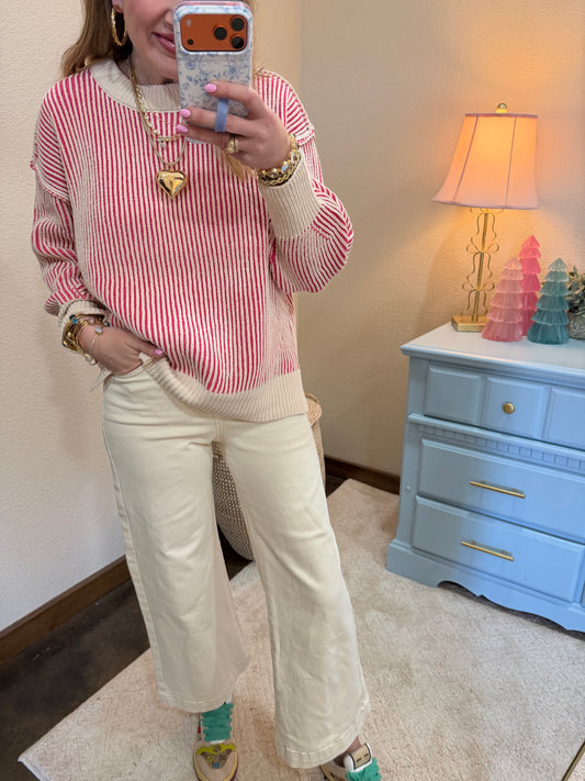 Fuchsia Two Tone Crew-Neck Sweater