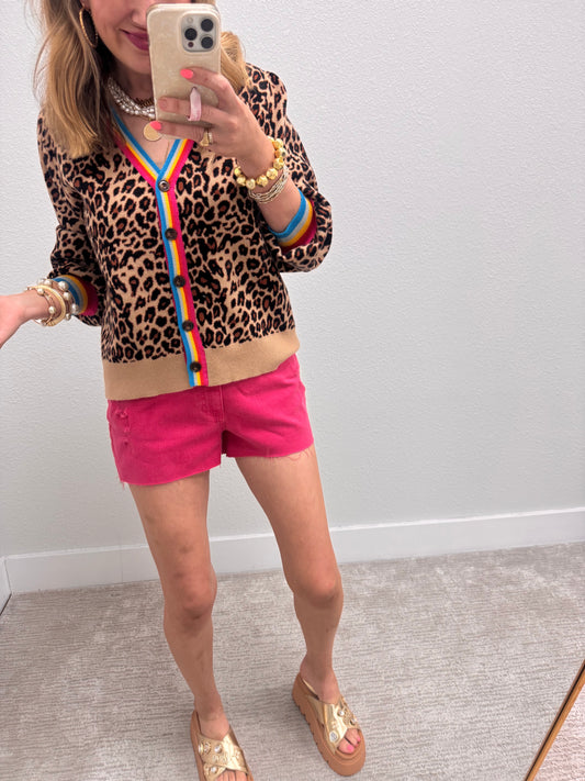 Black Leopard Colorful Trim Cardigan