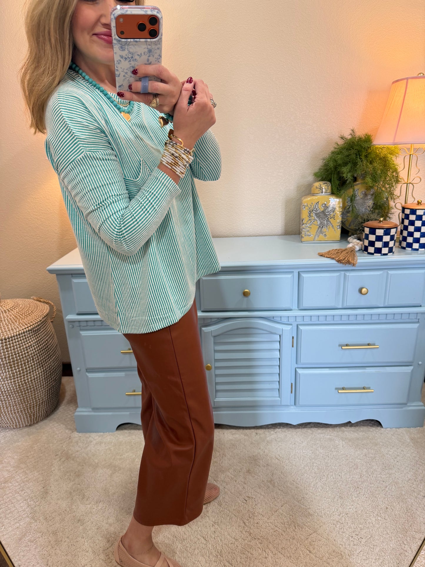 Turquoise Ribbed Long Sleeve Top