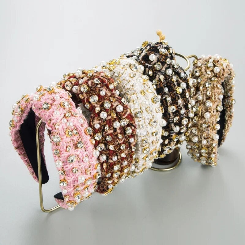 Tweed Pearl and Crystal Headband (Multiple Colors!)
