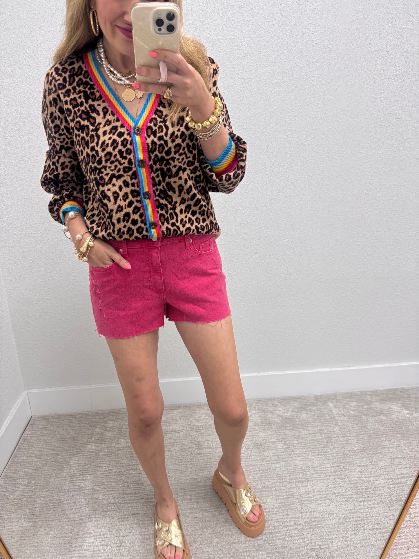 Black Leopard Colorful Trim Cardigan
