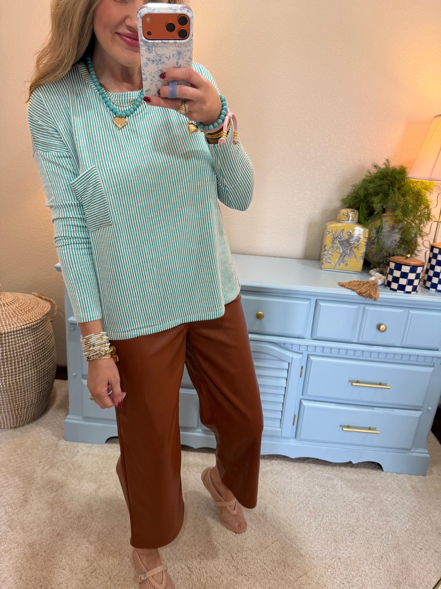 Turquoise Ribbed Long Sleeve Top