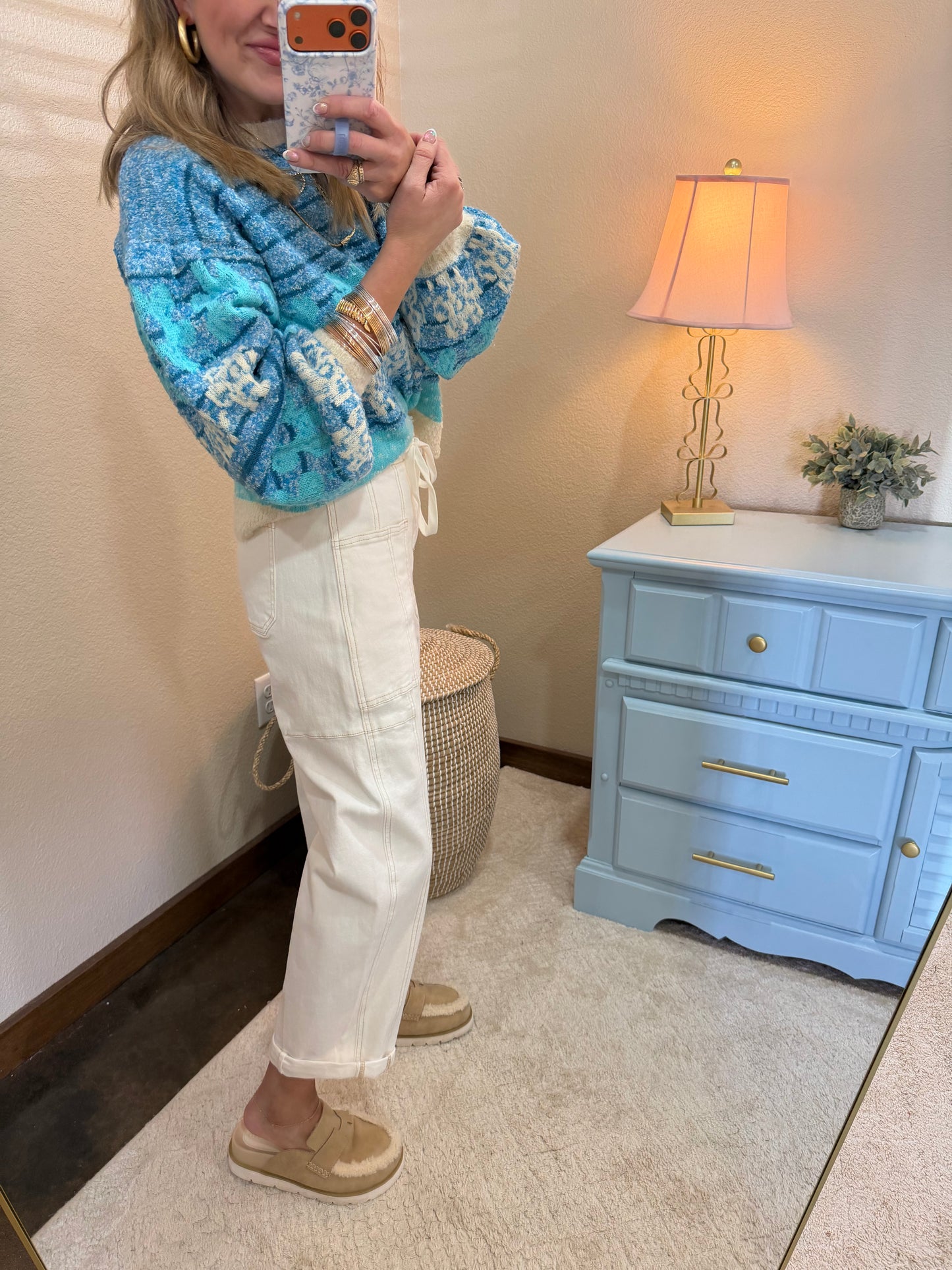 Blue and Cream Floral Sweater