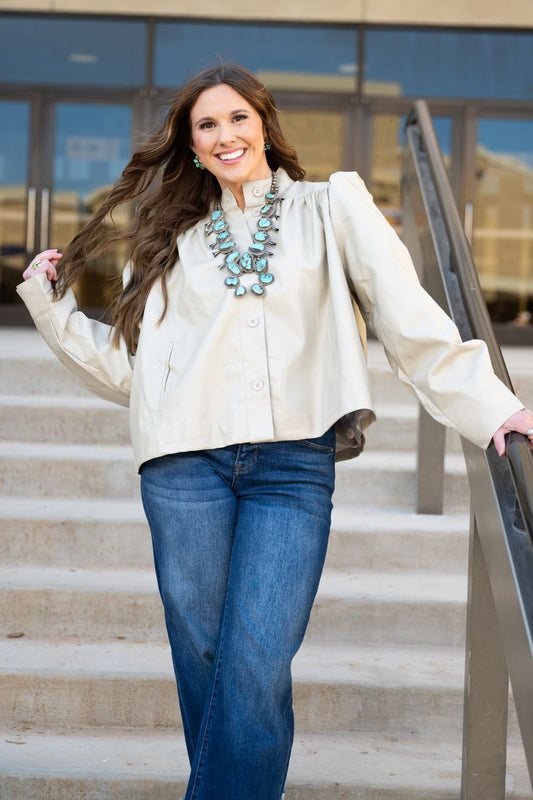 Heather Welper Collection Beige High Collar Over-sized Jacket