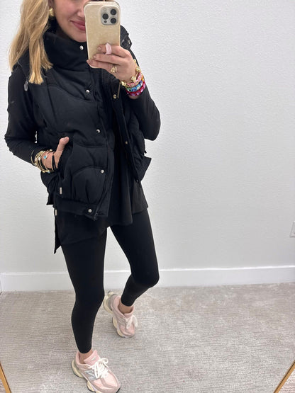 Black Microfiber Round Neck Top & Leggings Set FS
