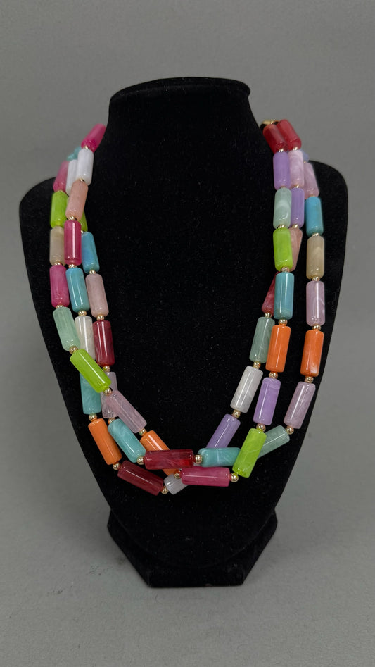 Three Strand Multi Colored Necklace