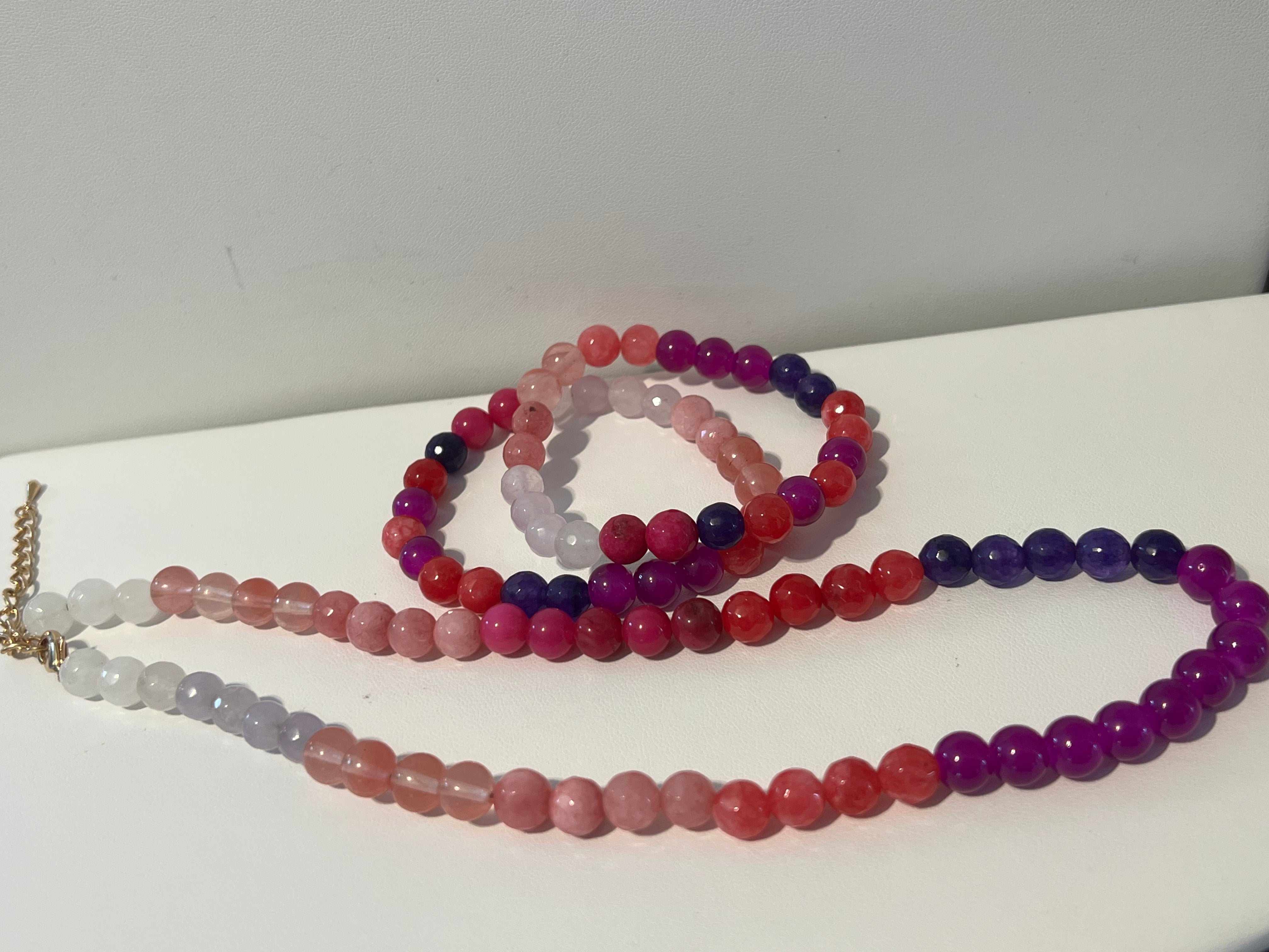 Pink/Purple Bead Bracelet Set