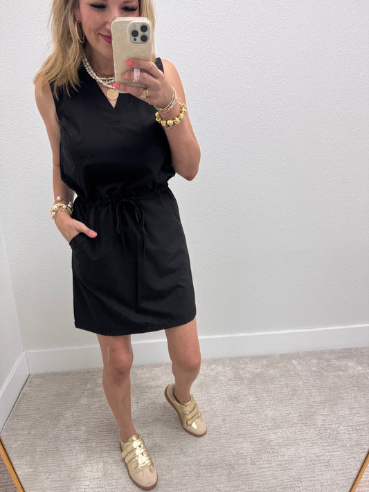 Black V-Neck Active Dress