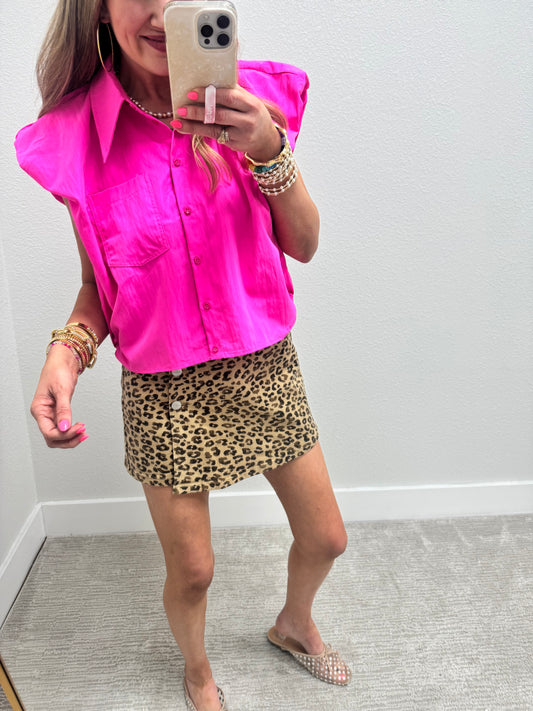 Pink Windbreaker Style Puff Sleeve Top