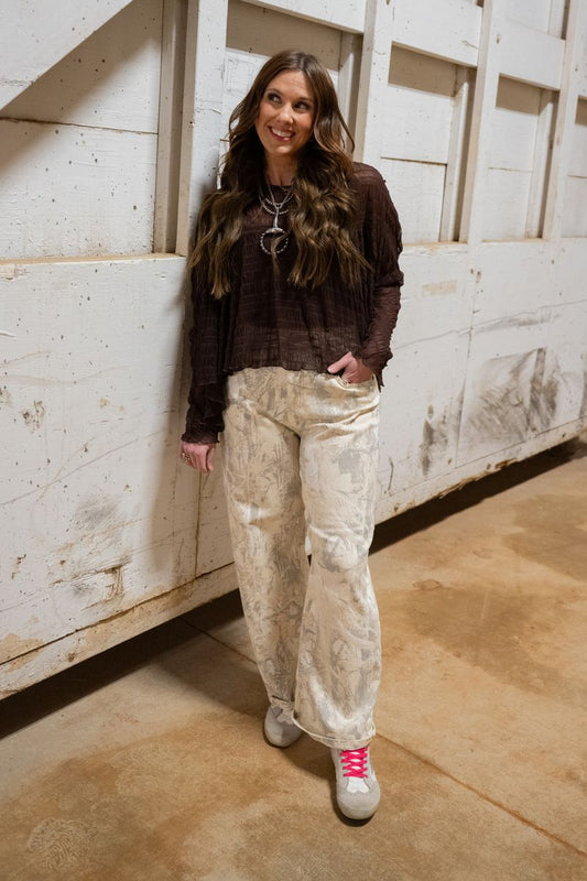 Heather Welper Collection Camo High Rise Low Curve Barrel Jeans