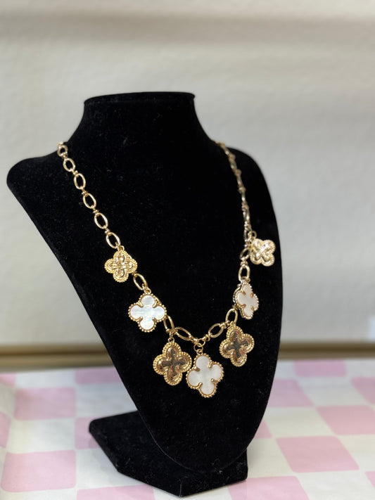 Gold Clover & Freshwater Pearl Charm Necklace
