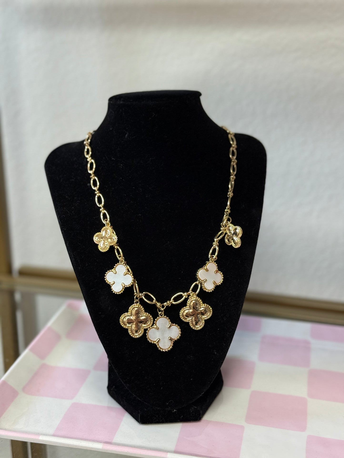 Gold Clover & Freshwater Pearl Charm Necklace