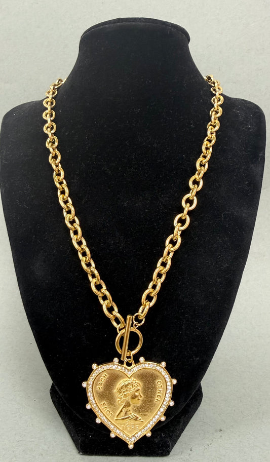 Stainless Steel Heart Coin Necklace