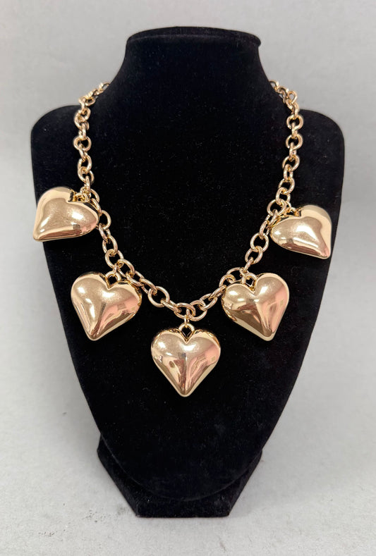 Gold 5 Heart Necklace